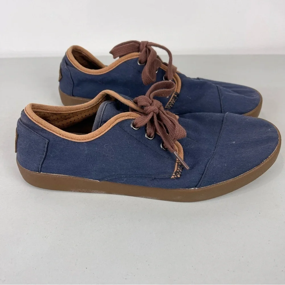 TOMS Paseo Canvas Low Top Lace Up Casual Shoes Blue Brown Men's Size 7 Unisex